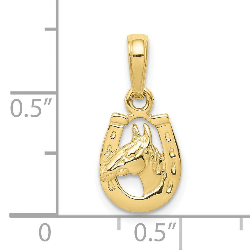 10k Yellow Gold Horse Head In Horseshoe Pendant