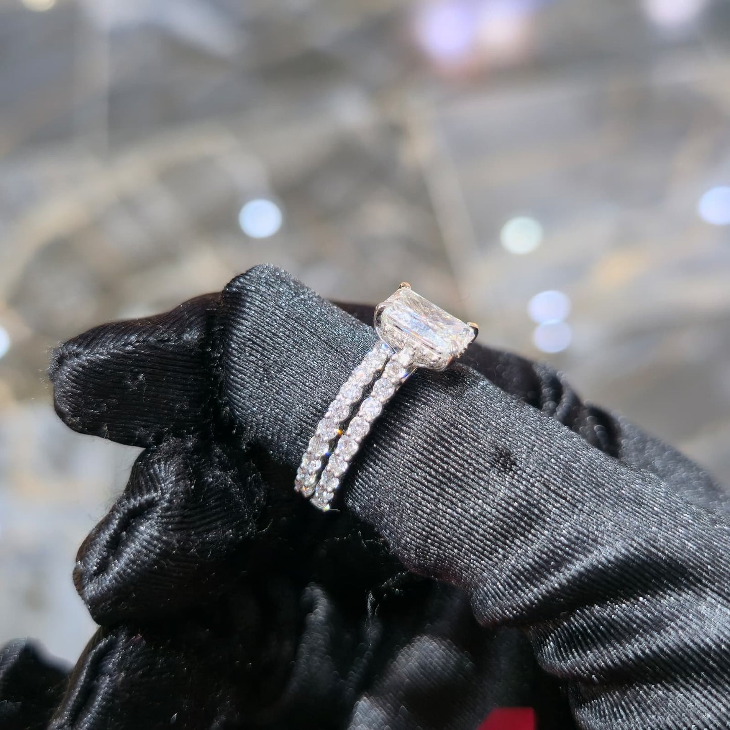Silver Lab Grown Diamond Radiant Ring 1.50ct Center 3.00ctw Total