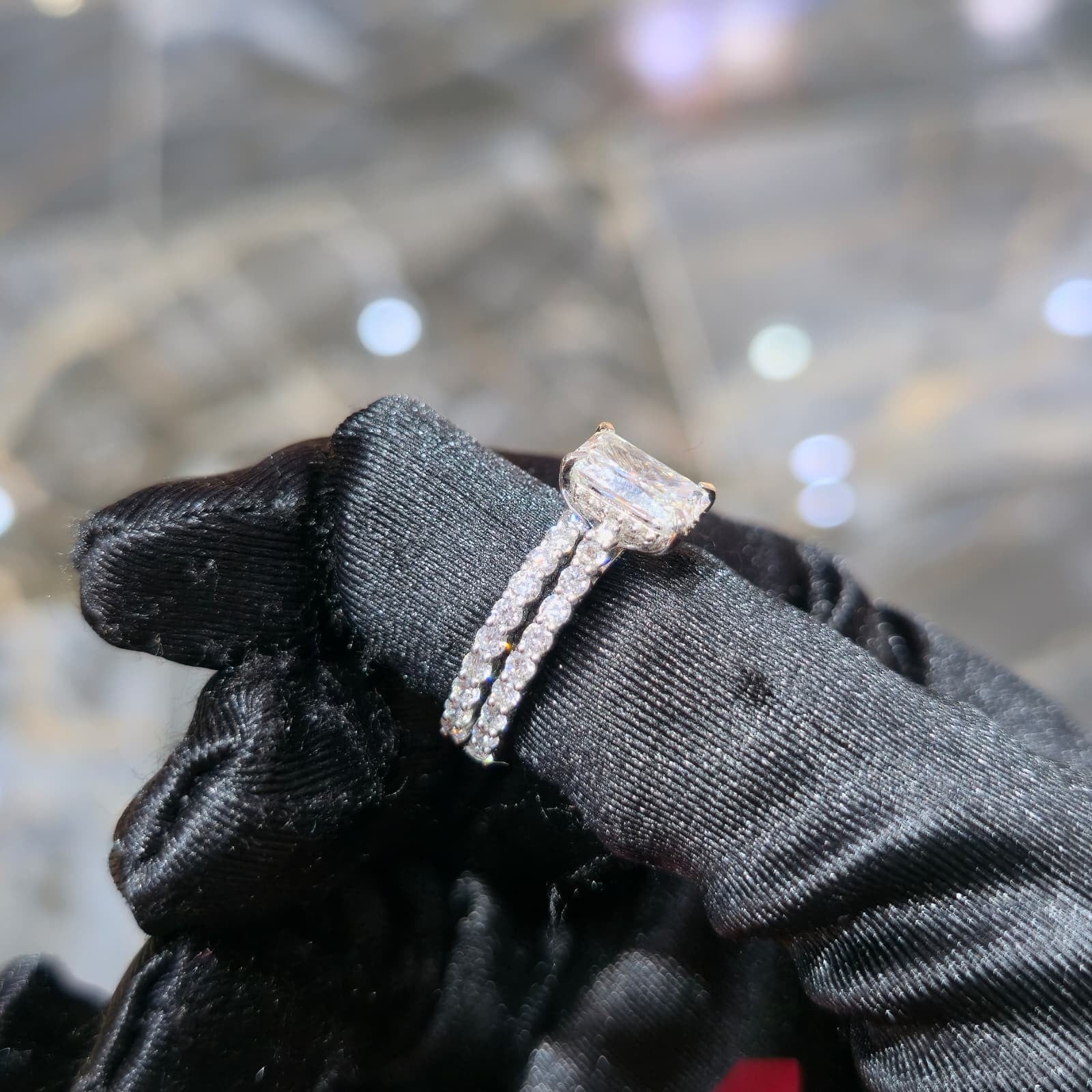 Silver Lab Grown Diamond Radiant Ring 1.50ct Center 3.00ctw Total