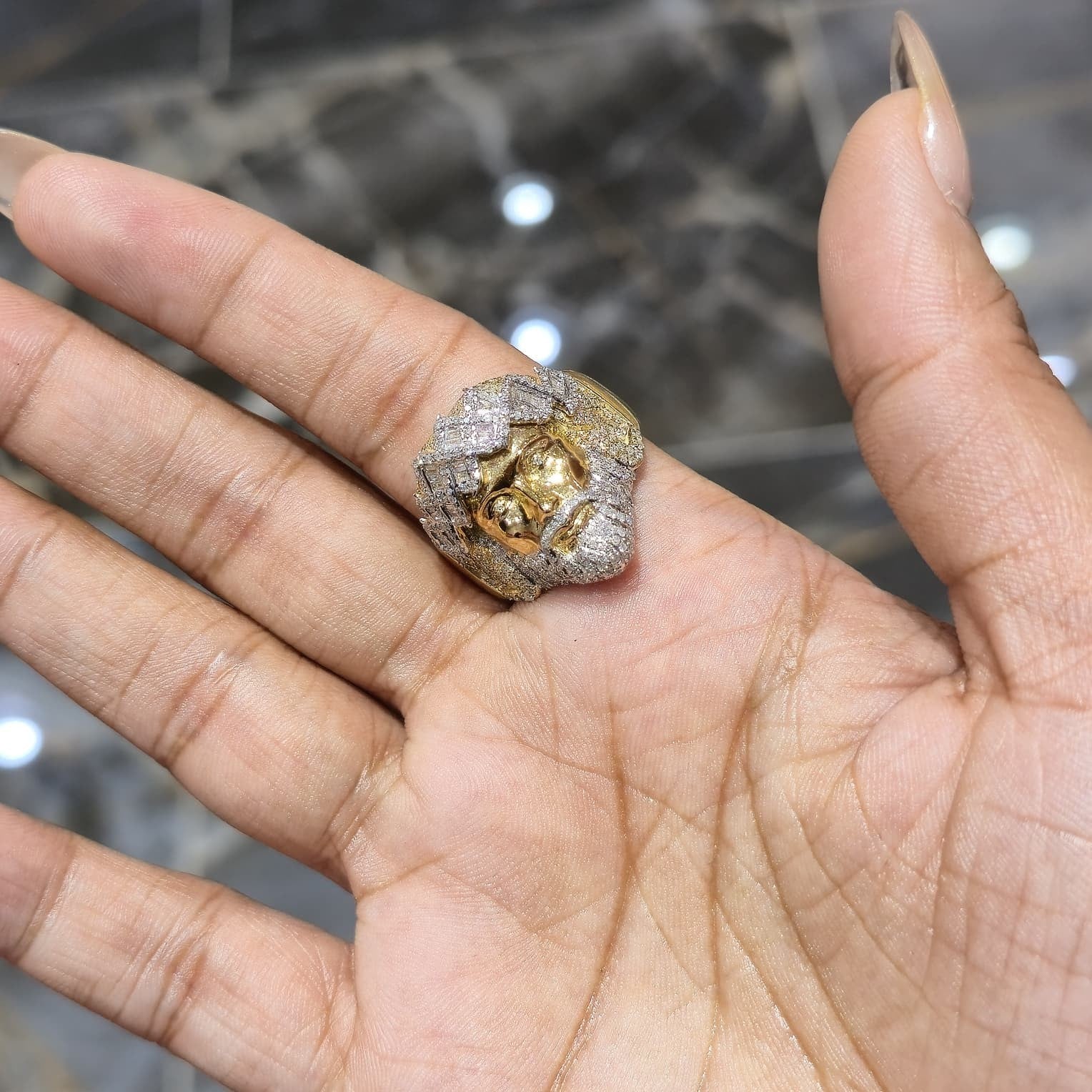 10K Yellow Gold Natural Diamond Jesus Head Ring 1.05 CTW Religious Men's Ring