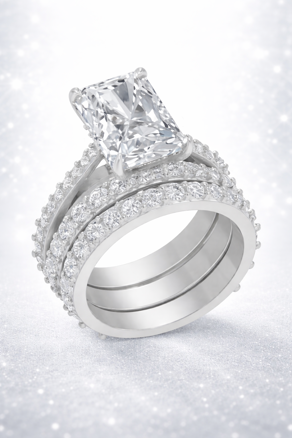 11.49CT Radiant Lab Grown Diamond Ring Set E VVS2 | 14K White Gold | Hidden Halo