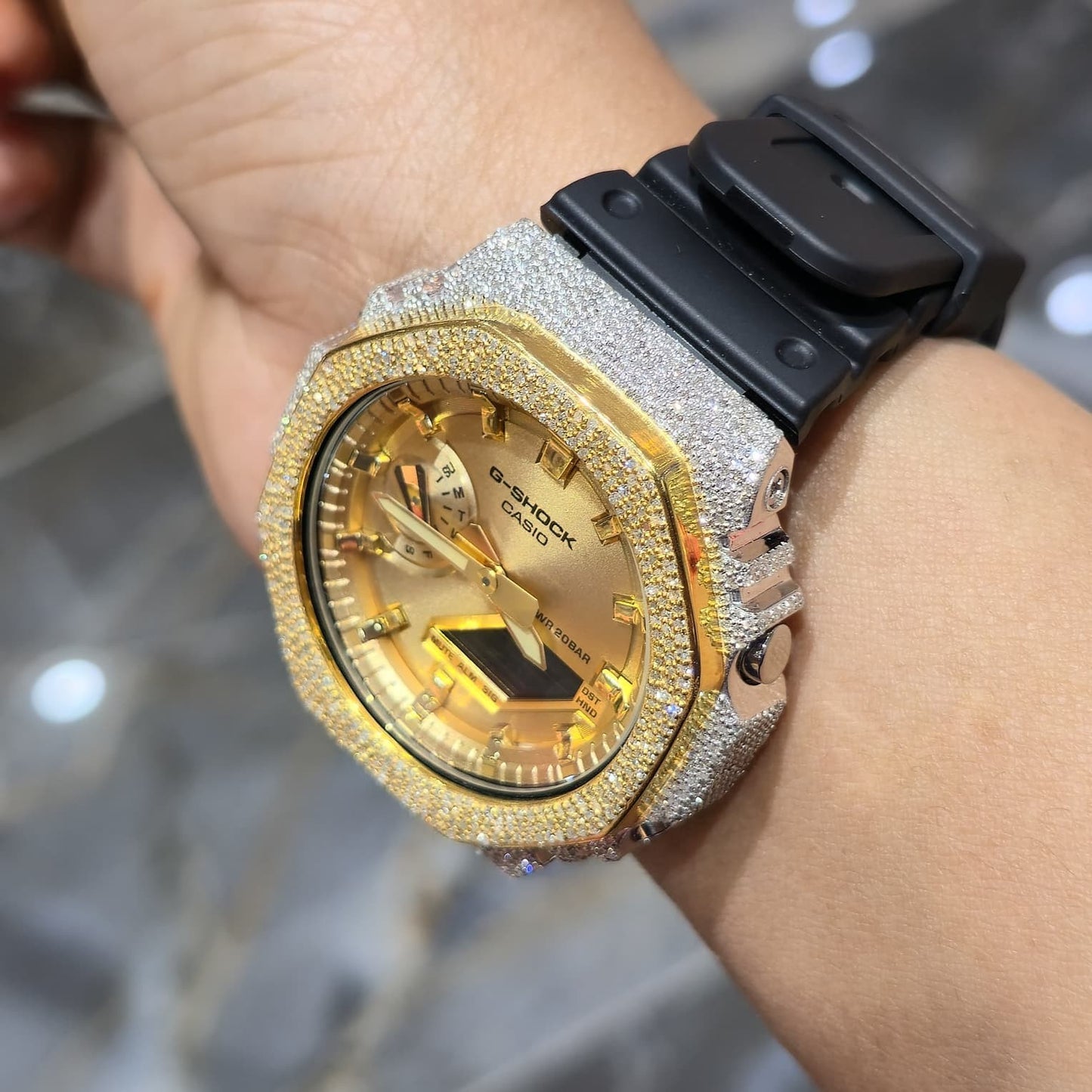 Casio G-Shock S2100  Iced Out Natural Diamond Watch 5CT | Gold Dial