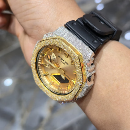 Casio G-Shock S2100  Iced Out Natural Diamond Watch 5CT | Gold Dial
