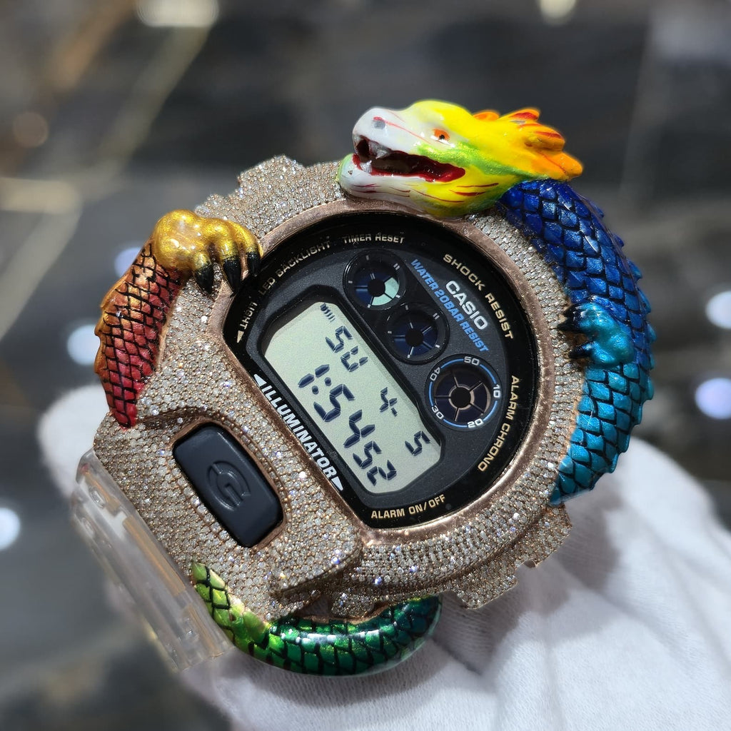 Casio G-Shock Dragon (Clear) 6900 Iced Out Diamond Watch 5 CTW