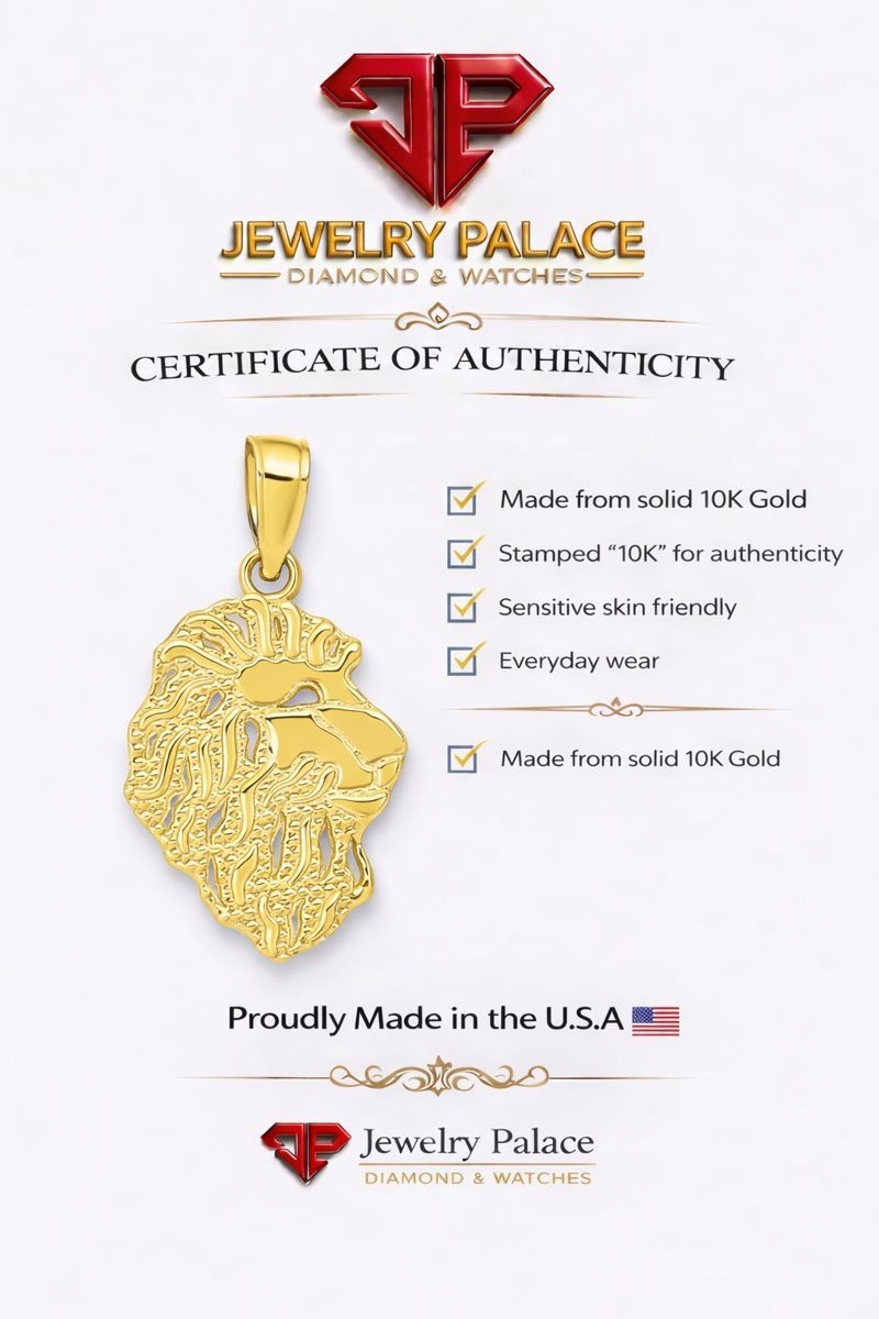 Lion Head  Pendant Charm Real 10K Yellow Gold