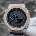 Casio G-Shock S2100  Iced Out Natural Diamond Watch 5CT | Black+ Blue MarkerDial