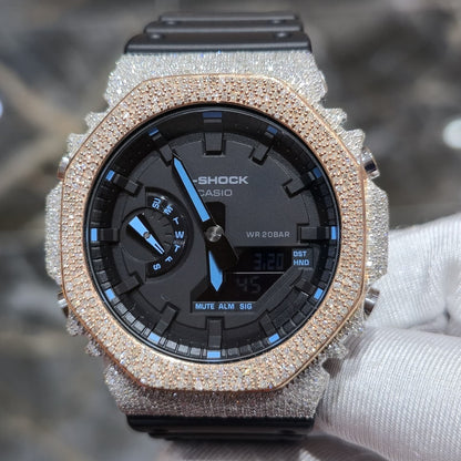 Casio G-Shock S2100  Iced Out Natural Diamond Watch 5CT | Black+ Blue MarkerDial