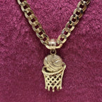 Real 10K Gold Cuban Curb Chain 4mm 20" w/ Basketball Pendant Charm Combo DEAL