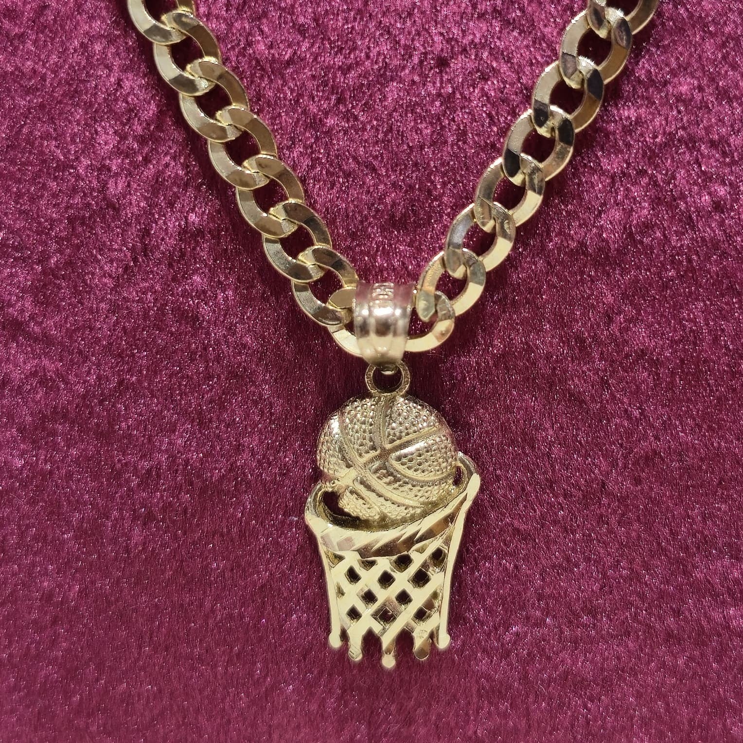 Real 10K Gold Cuban Curb Chain 4mm 20" w/ Basketball Pendant Charm Combo DEAL