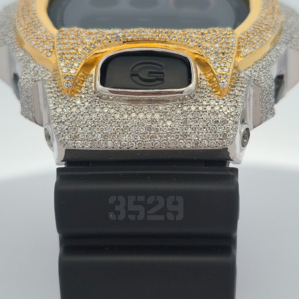 Casio G-Shock 6900 TwoTone Iced Out Natural Diamond Watch 5CT