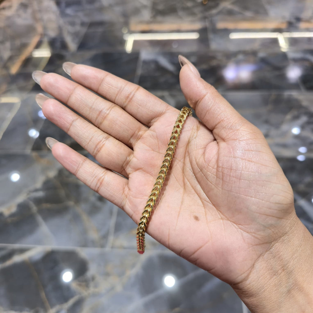 10K Yellow Gold Franco Chain Bracelet 5mm – Solid Box Square Wheat Link, 8” Unis