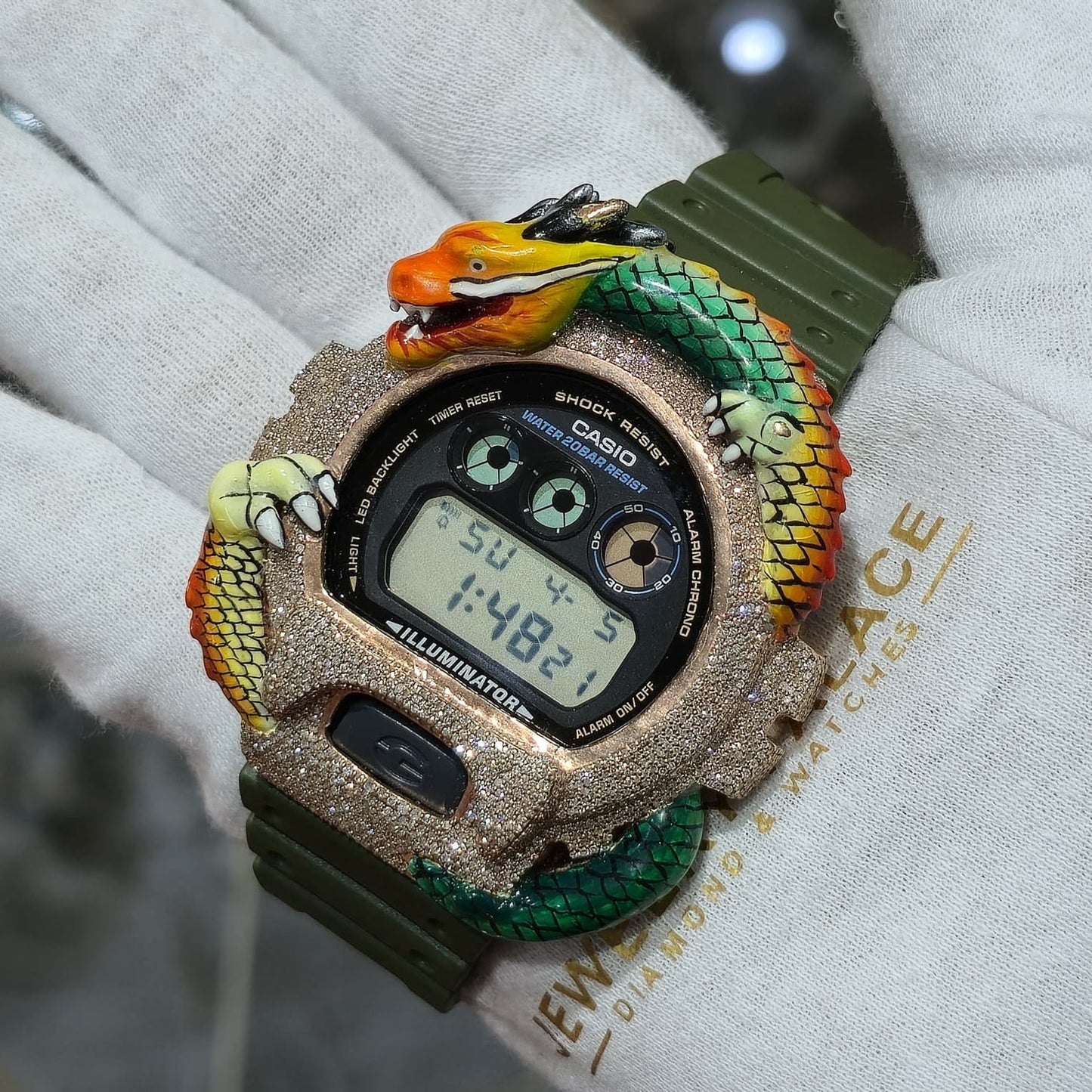Casio G-Shock Dragon (Green) 6900 Iced Out Diamond Watch 5CTW
