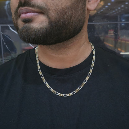 5MM 10K Two Tone Gold Figaro Chain 4.31CT Natural Diamond 20” White Yellow