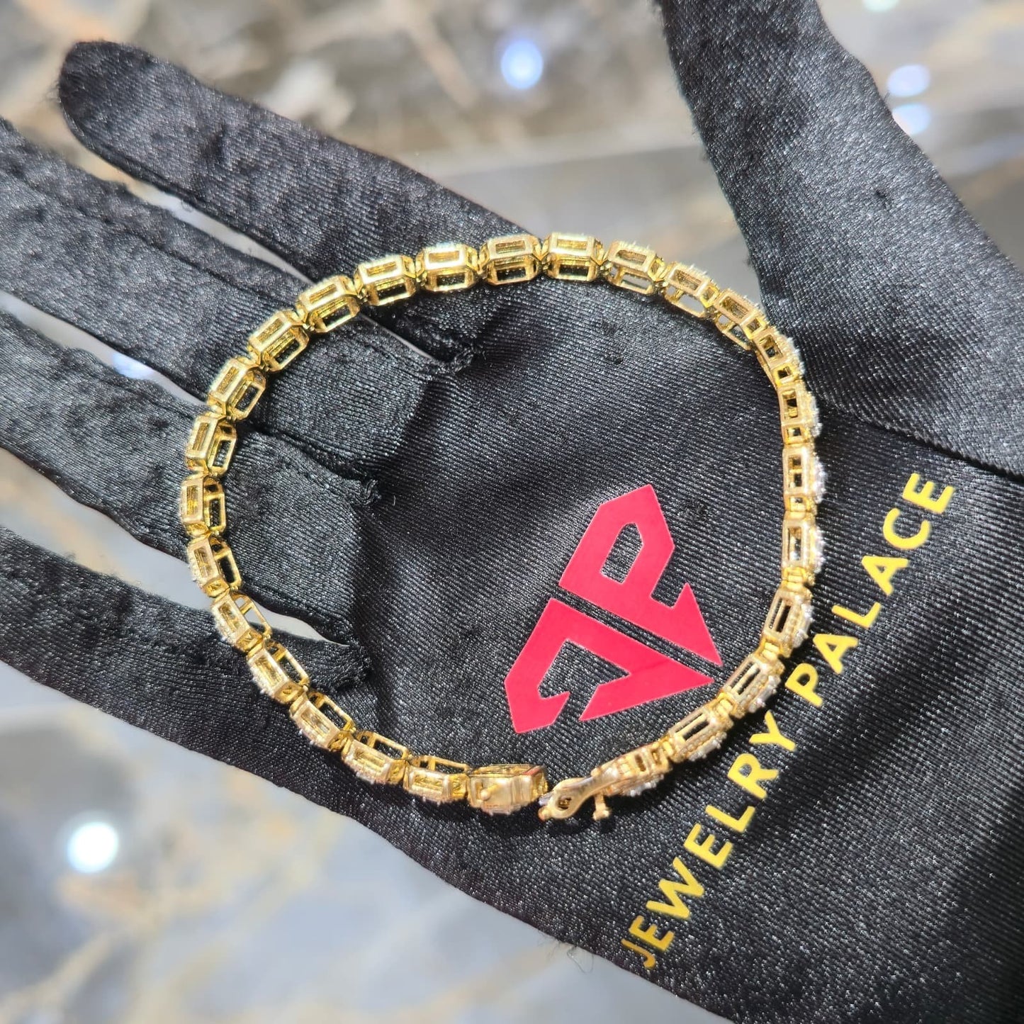 10K Yellow Gold Baguette Cluster Diamond Tennis Bracelet 8in 2.50ctw