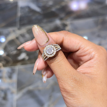 DEAL! 1.00CT Diamond Cluster Halo Ring 10K TwoTone Yellow White Gold Split Shank