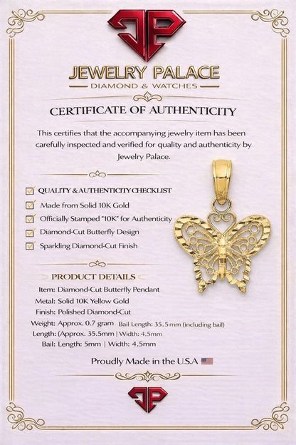 10k Yellow Gold Diamond-cut Butterfly Pendant 10D4207