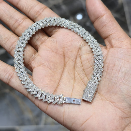 8MM 925 Silver 27.63g 4.82CTW Natural Round Diamond Cuban Link Bracelet