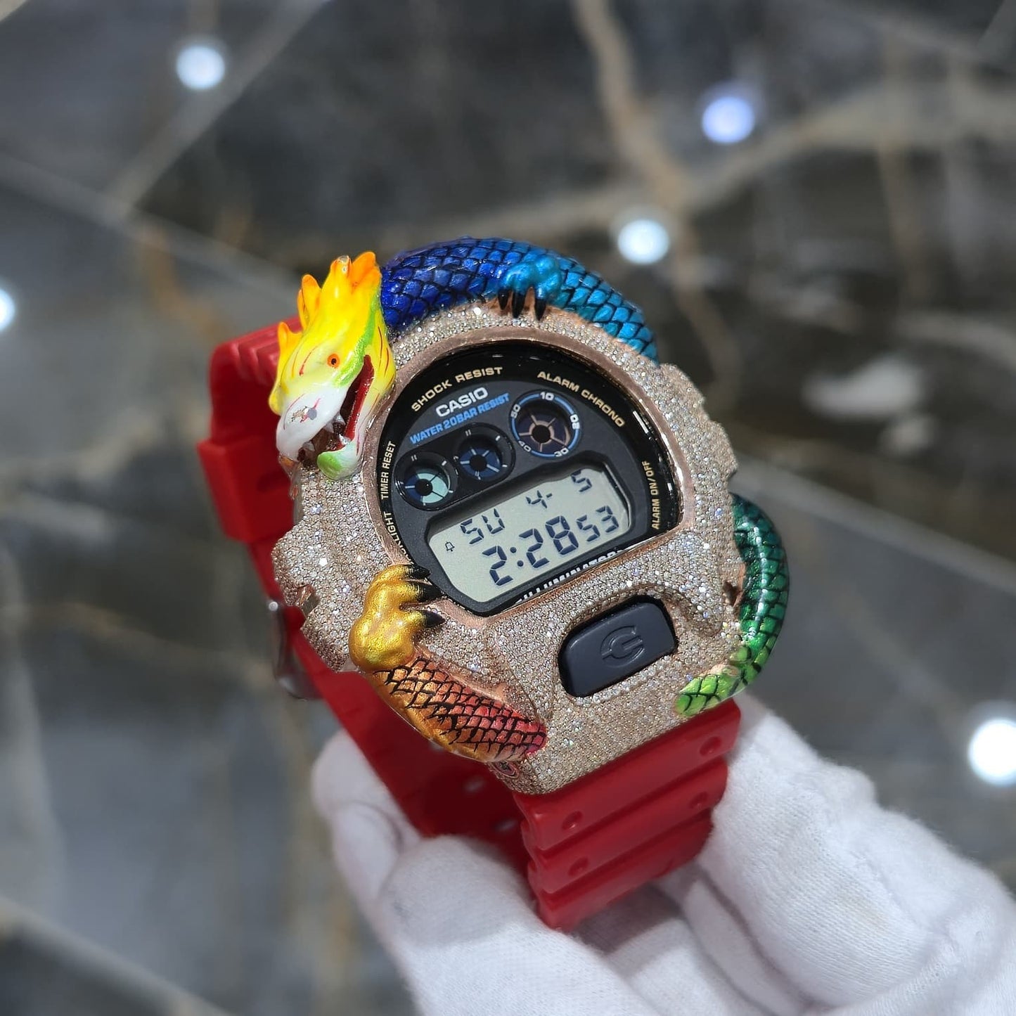 Casio G-Shock (RED) 6900 Iced Out Diamond Watch 5 CTW