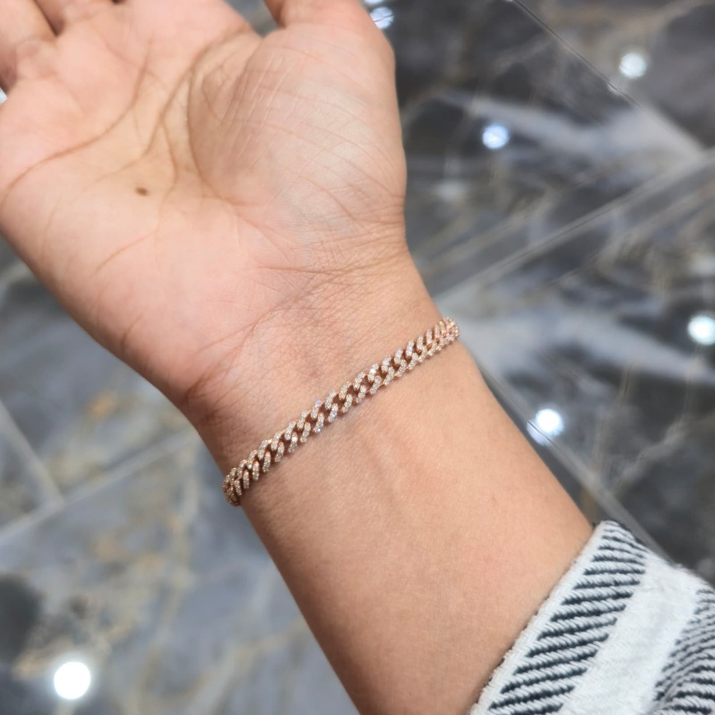 Natural Diamond Cuban Bracelet 10K Rose Gold 5mm 1.46ctw Box Clasp 6"