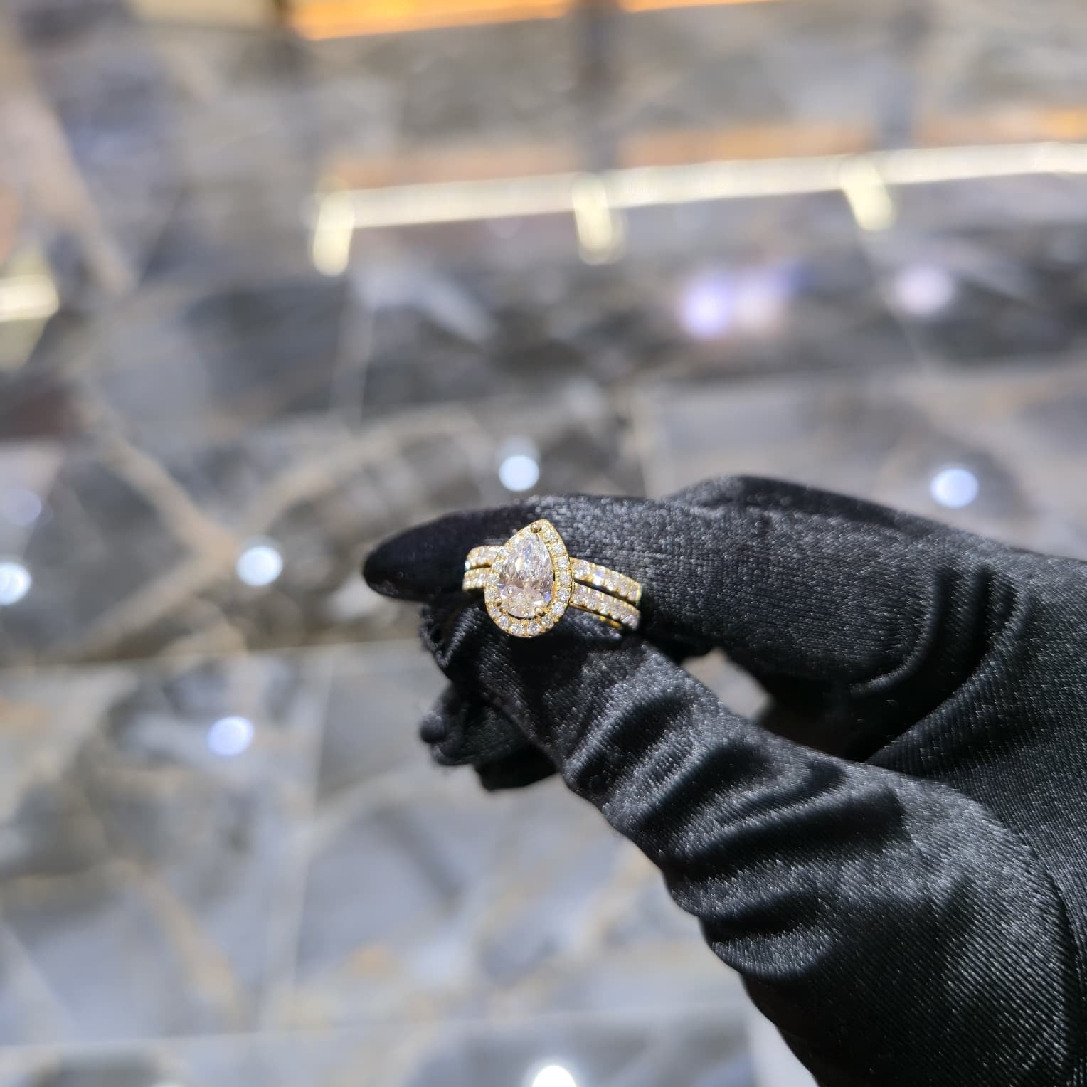 10K Yellow Gold Lab Grown Diamond Pear Halo Bridal Ring Set 2.00 ctw Women