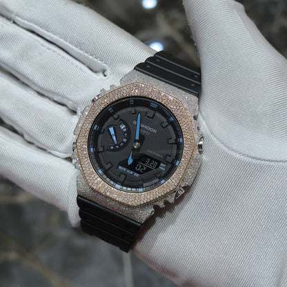Casio G-Shock S2100  Iced Out Natural Diamond Watch 5CT | Black+ Blue MarkerDial