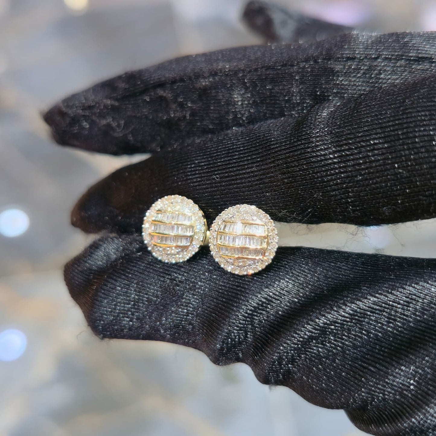 Diamond Earring Studs 10KT Gold 0.62 CTW Natural Baguette Round