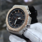 Casio G-Shock S2100  Iced Out Natural Diamond Watch 5CT | Black+ Rose MarkerDial