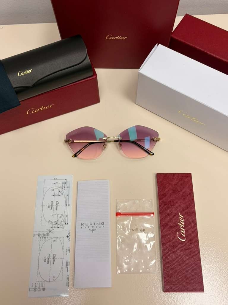 Cartier Panthere Rimless Sunglasses Purple/Pink Gradient Lens Authentic Full Set