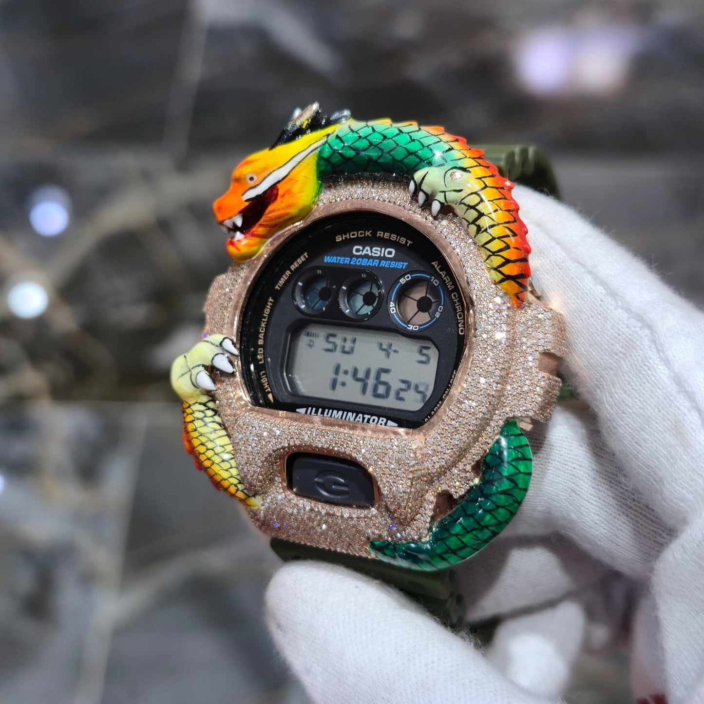 Casio G-Shock Dragon (Green) 6900 Iced Out Diamond Watch 5CTW