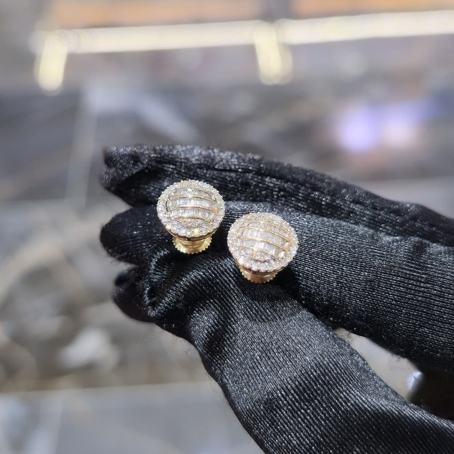 Diamond Earring Studs 10KT Gold 0.62 CTW Natural Baguette Round