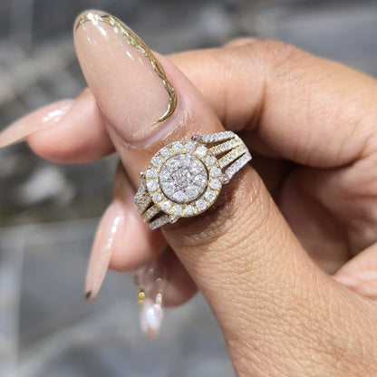 DEAL! 1.00CT Diamond Cluster Halo Ring 10K TwoTone Yellow White Gold Split Shank