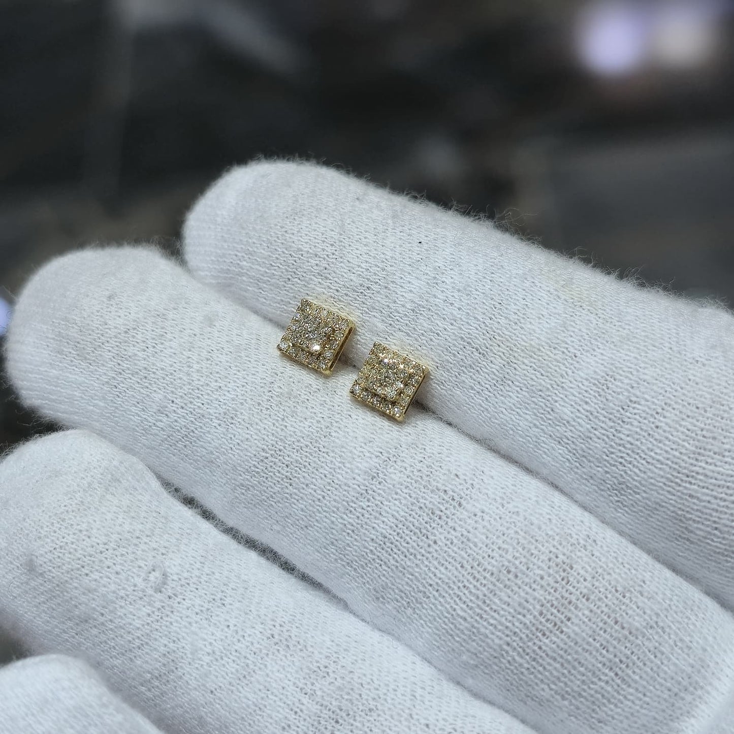 DEAL! 10K Gold Genuine Cluster Diamond Halo Square Studs Earrings 0.17ct 5 mm