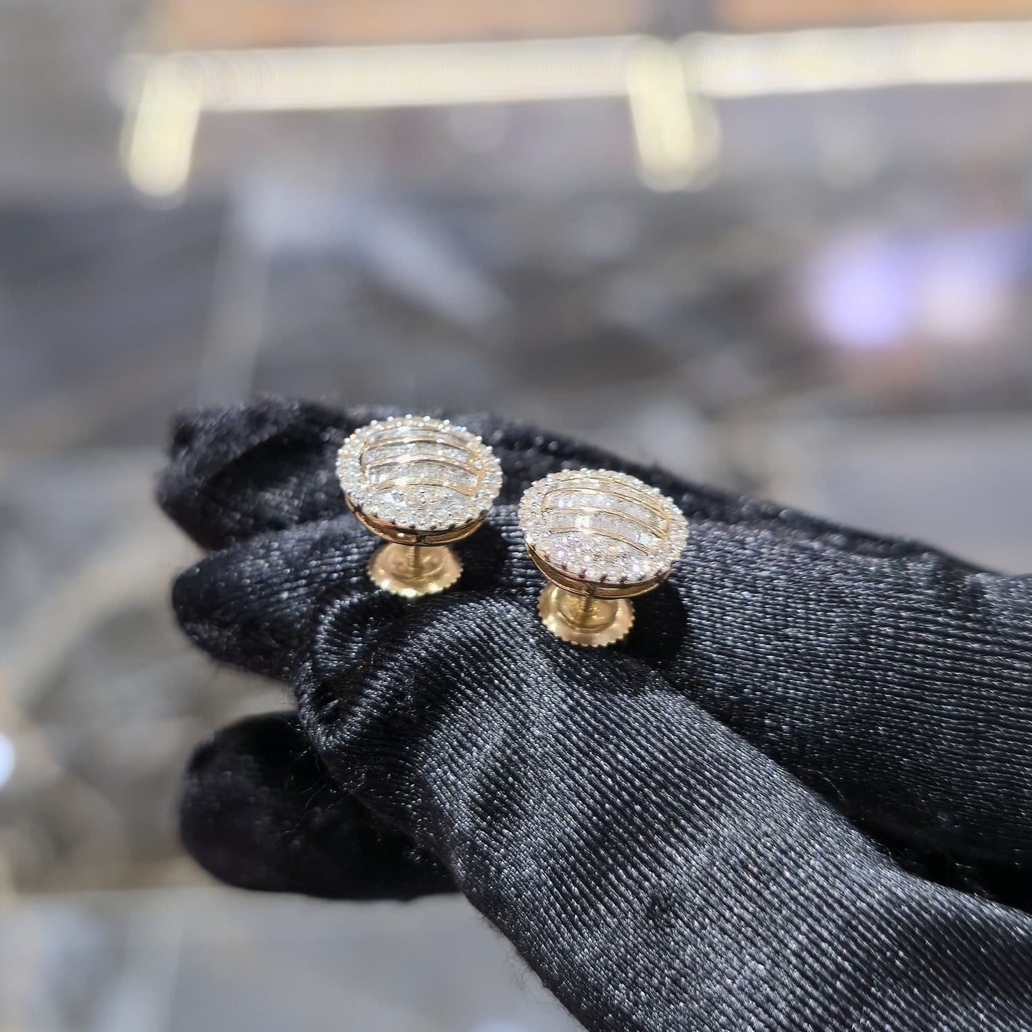 Diamond Earring Studs 10KT Gold 0.62 CTW Natural Baguette Round