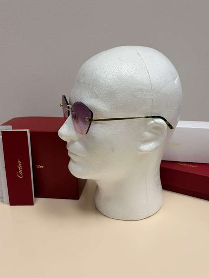 Cartier Panthere Rimless Sunglasses Purple/Pink Gradient Lens Authentic Full Set