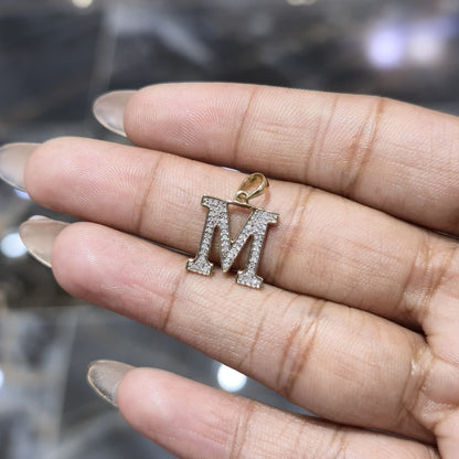 DEAL!!! 0.11CTW Natural Diamond "M" Letter Pendant 10K Yellow Gold Initial Charm