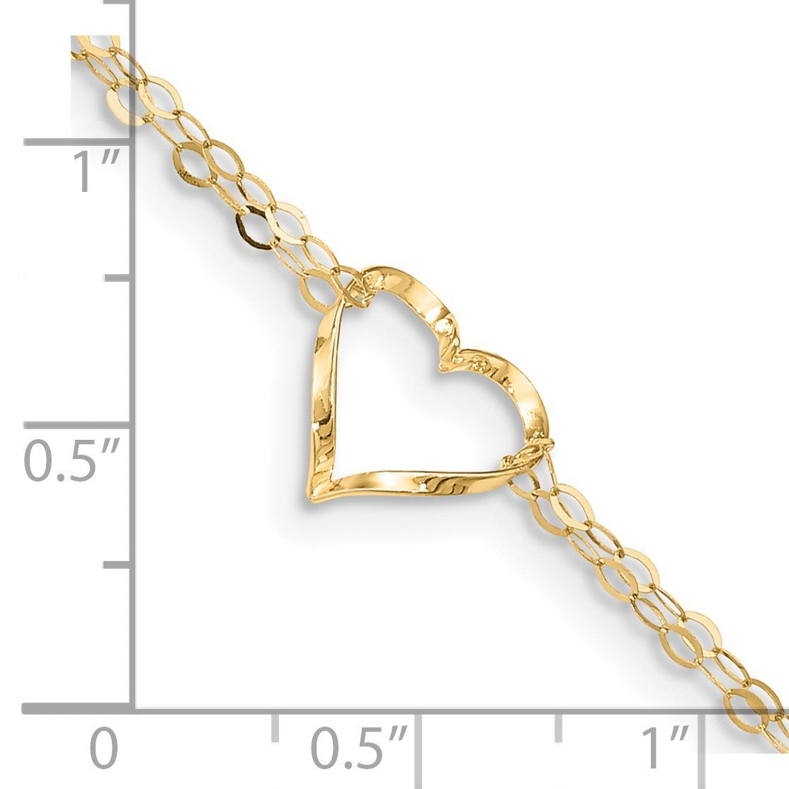 Real 14kt Yellow Gold Double Strand Heart 9in Plus 1in Ext Anklet; 9 inch