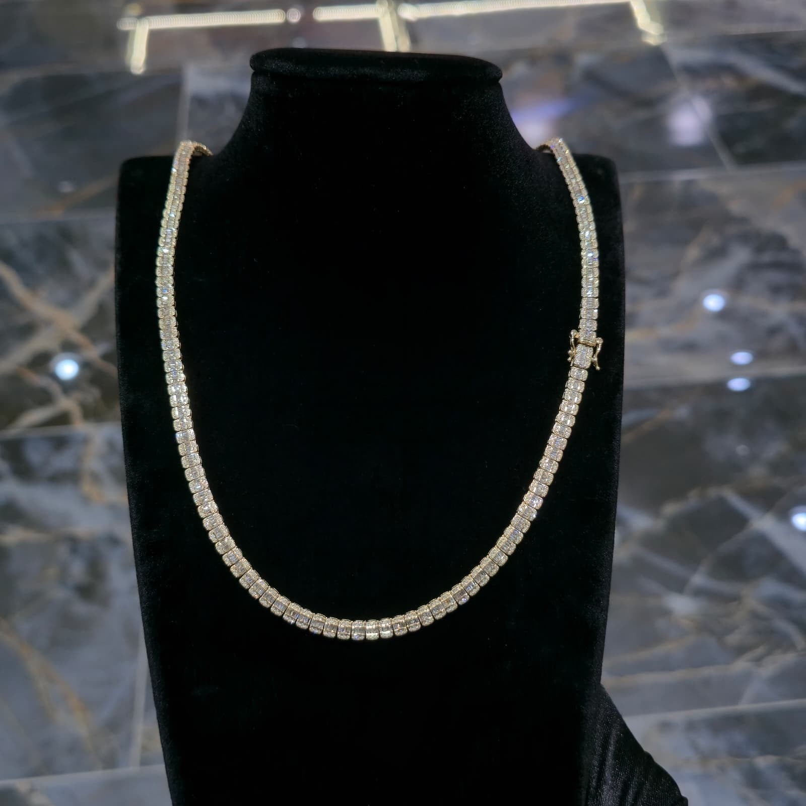 Real 10K Yellow Gold 6.03 CT Diamond Tennis Chain 22" Mens Baguette Necklace 4MM
