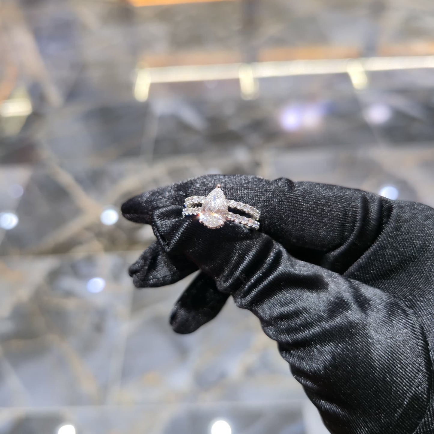 Lab Diamond Pear Teardrop Engagement Ring Set White Silver 3.00 ctw