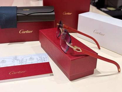 Men's Cartier Signature C 3.00ct Natural Diamond Woods & Lenses Sunglasses