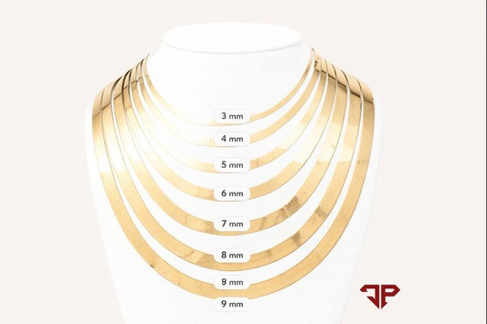 10K Yellow Gold Solid 3mm-9mm Flat Herringbone Chain Necklace Women Men 16"- 24"