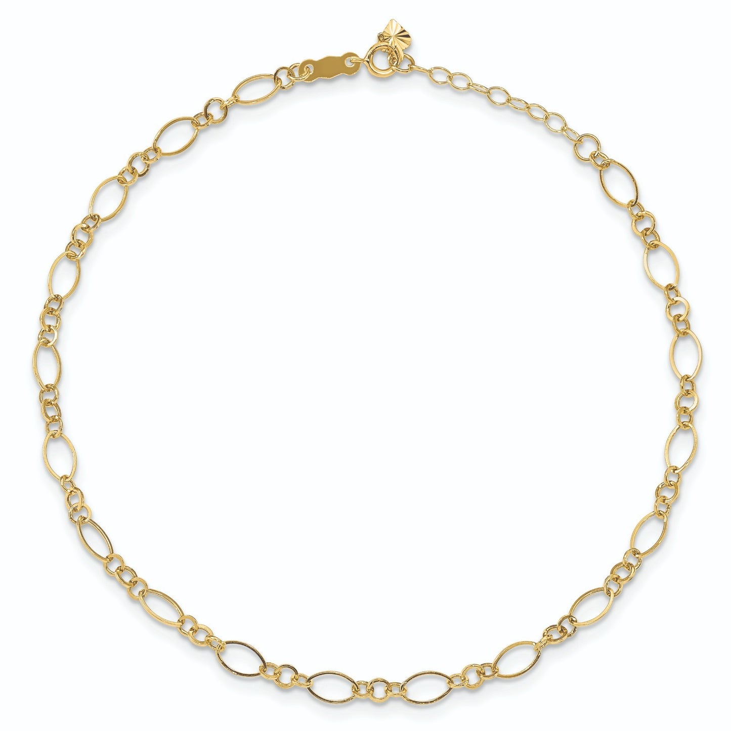 Real 14kt Yellow Gold Fancy Link 9in with 1in ext Anklet; 9 inch