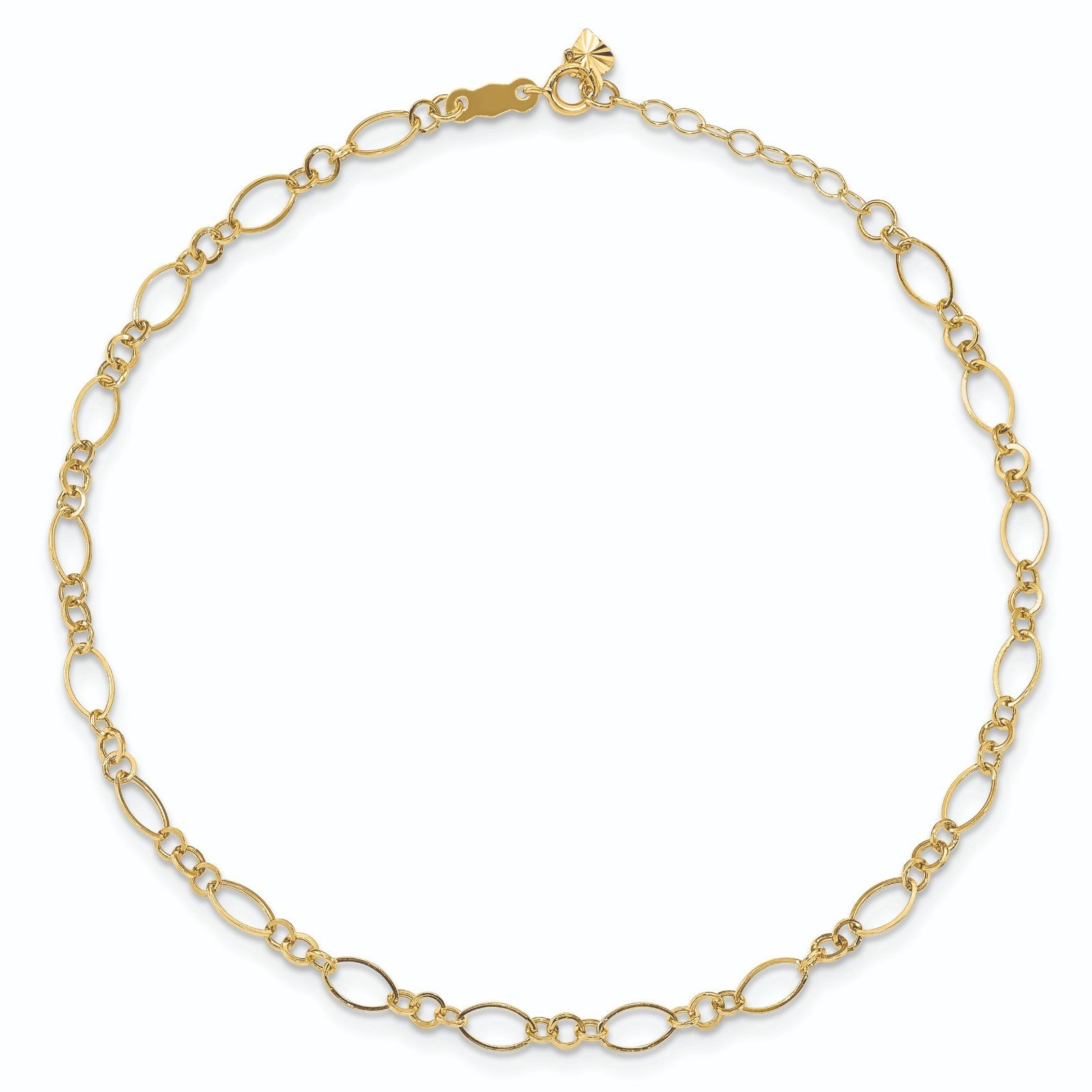 Real 14kt Yellow Gold Fancy Link 9in with 1in ext Anklet; 9 inch