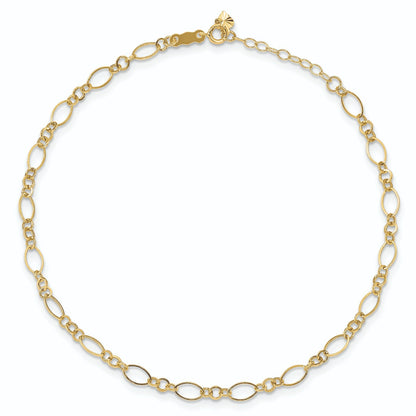 Real 14kt Yellow Gold Fancy Link 9in with 1in ext Anklet; 9 inch