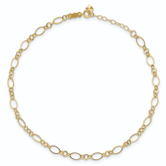 Real 14kt Yellow Gold Fancy Link 9in with 1in ext Anklet; 9 inch