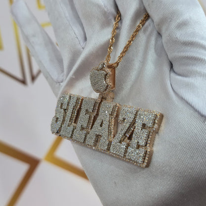 Custom Design Real Diamond Two Layer Block Nameplate Pendant Gold   2.5"
