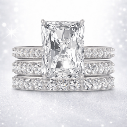 11.49CT Radiant Lab Grown Diamond Ring Set E VVS2 | 14K White Gold | Hidden Halo