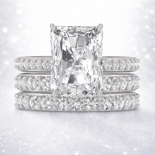 11.49CT Radiant Lab Grown Diamond Ring Set E VVS2 | 14K White Gold | Hidden Halo