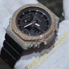 Casio G-Shock S2100  Iced Out Natural Diamond Watch 5CT | Black+ Rose MarkerDial