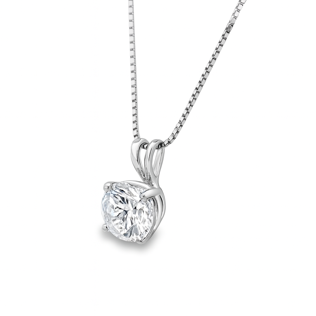 1.00 E VVS1 ROUND CUT LAB-CREATED DIAMOND SOLITAIRE PENDANT 14k WG AND YG