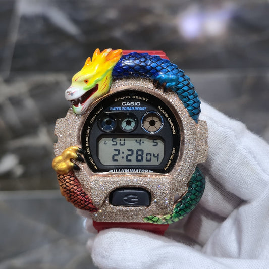 Casio G-Shock (RED) 6900 Iced Out Diamond Watch 5 CTW
